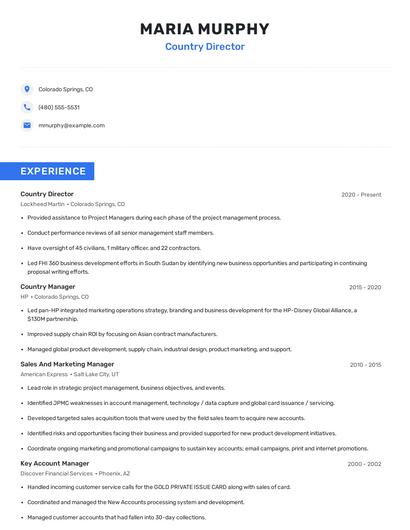 Country Director Resume