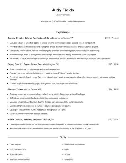 Country Director Resume