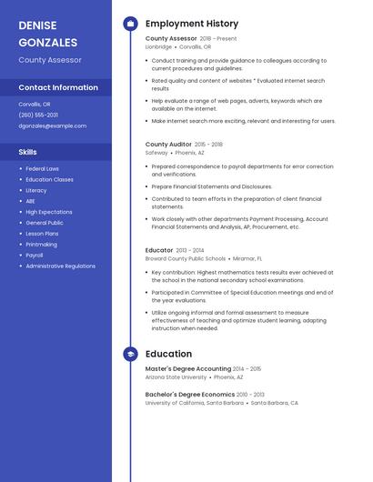 County Assessor Resume