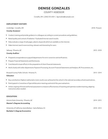 County Assessor Resume