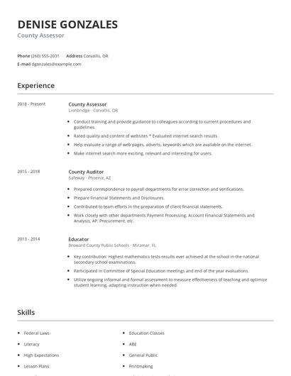 County Assessor Resume