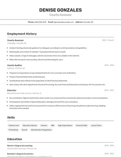 County Assessor Resume