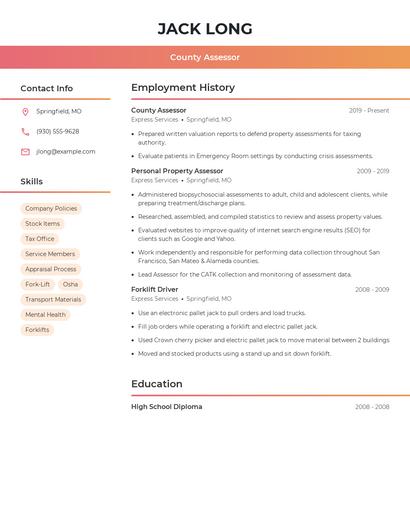 County Assessor Resume