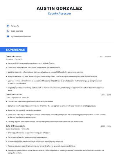 County Assessor Resume