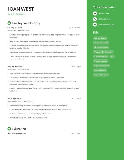 County Assessor Resume
