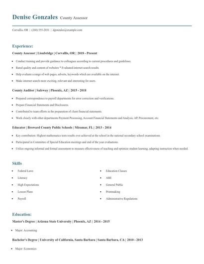 County Assessor Resume