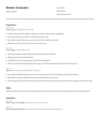 County Assessor Resume
