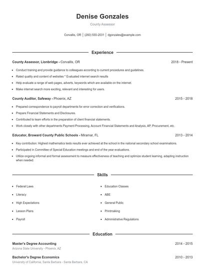 County Assessor Resume