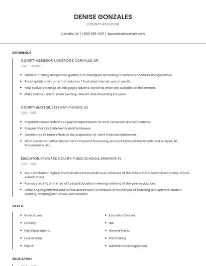County Assessor Resume