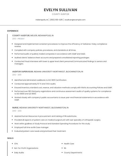 County Auditor Resume