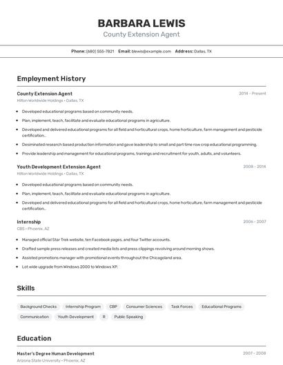 County Extension Agent Resume