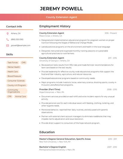 County Extension Agent Resume
