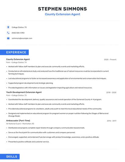 County Extension Agent Resume