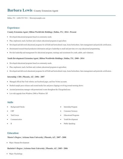 County Extension Agent Resume