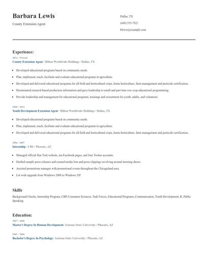 County Extension Agent Resume
