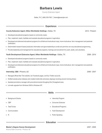 County Extension Agent Resume
