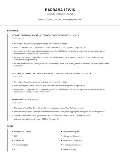 County Extension Agent Resume
