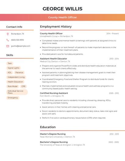 County Health Officer Resume