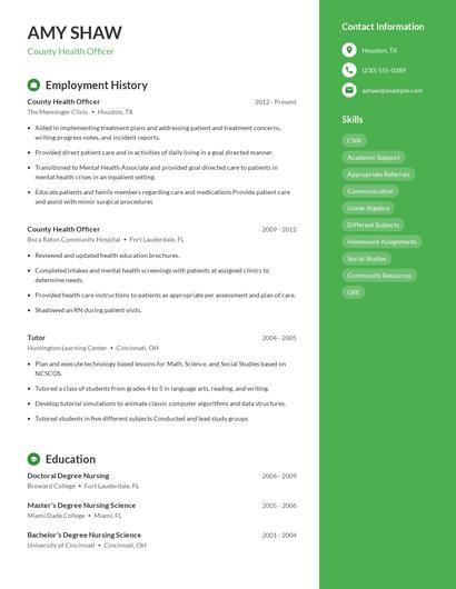 County Health Officer Resume