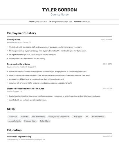 County Nurse Resume
