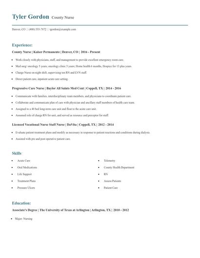 County Nurse Resume