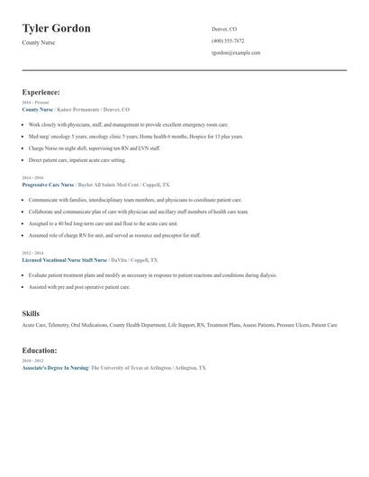 County Nurse Resume