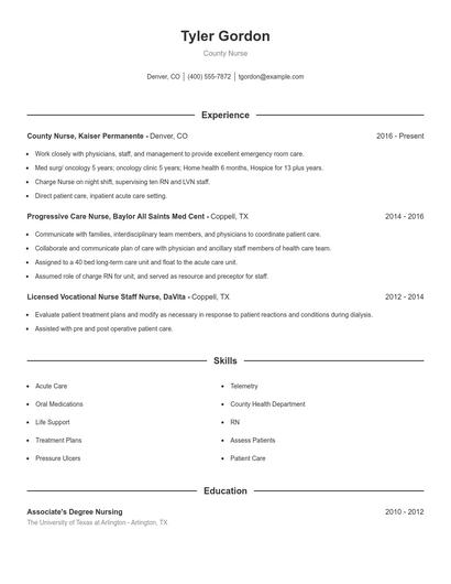 County Nurse Resume