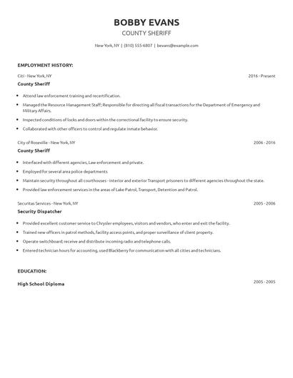 County Sheriff Resume