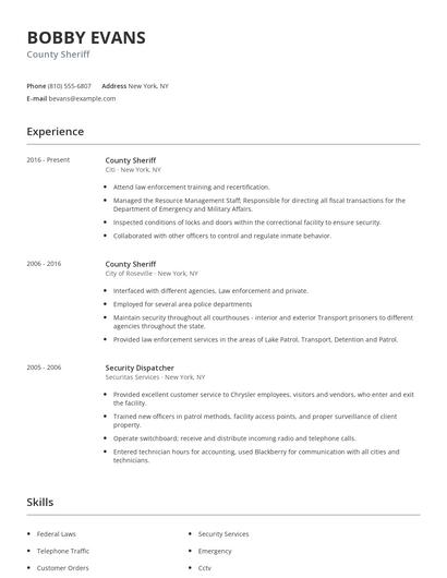 County Sheriff Resume