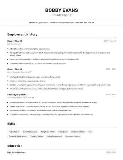 County Sheriff Resume