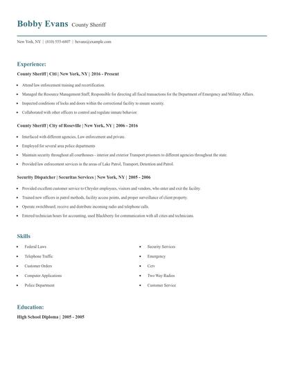County Sheriff Resume