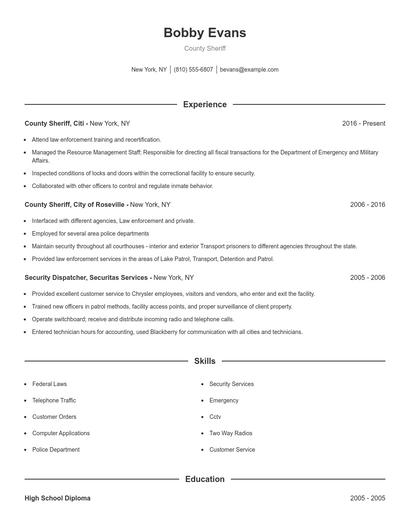 County Sheriff Resume