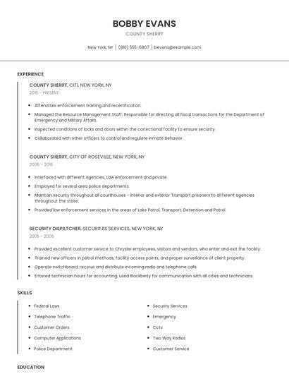 County Sheriff Resume