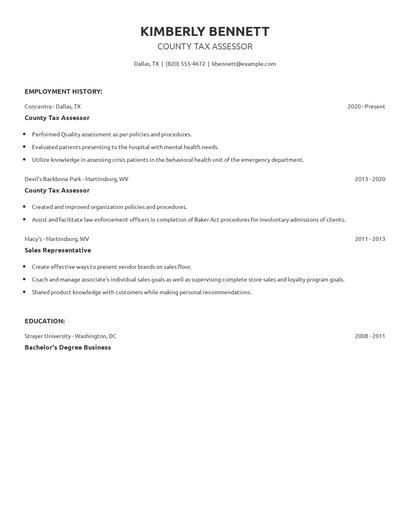 County Tax Assessor Resume
