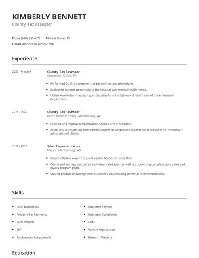 County Tax Assessor Resume