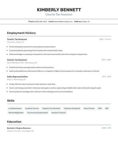 County Tax Assessor Resume