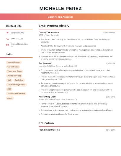 County Tax Assessor Resume