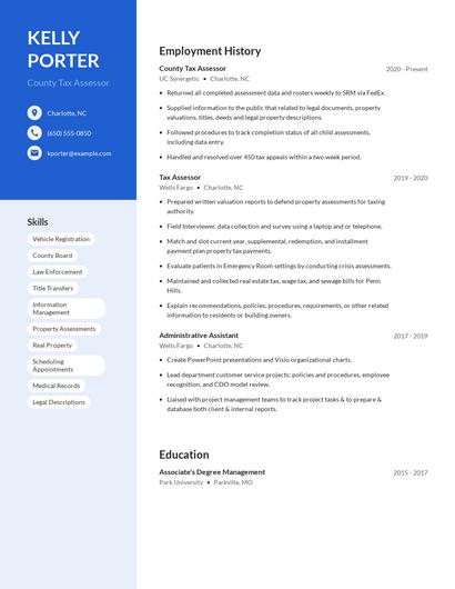 County Tax Assessor Resume