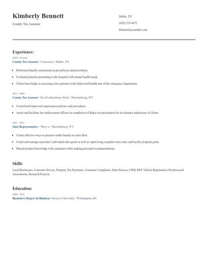 County Tax Assessor Resume