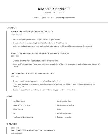 County Tax Assessor Resume