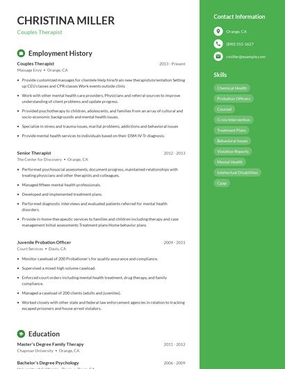 Couples Therapist Resume