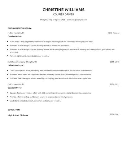 Courier Driver Resume