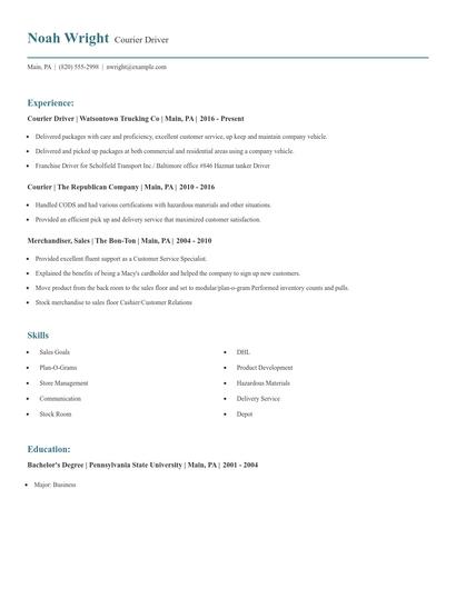 Courier Driver Resume