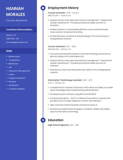 Course Assistant Resume