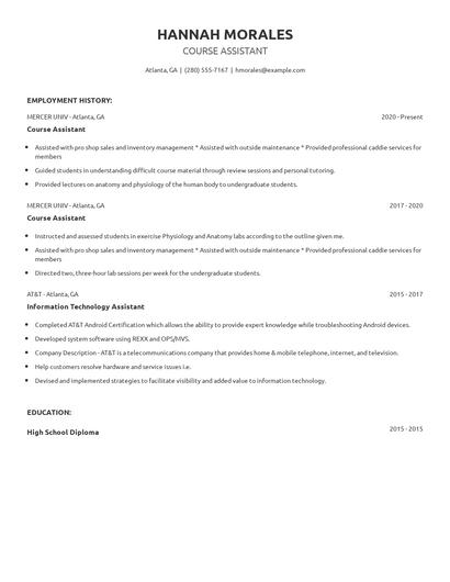 Course Assistant Resume