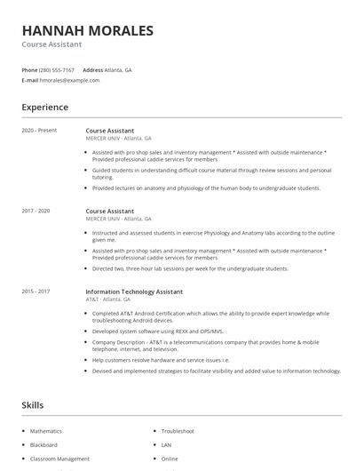 Course Assistant Resume