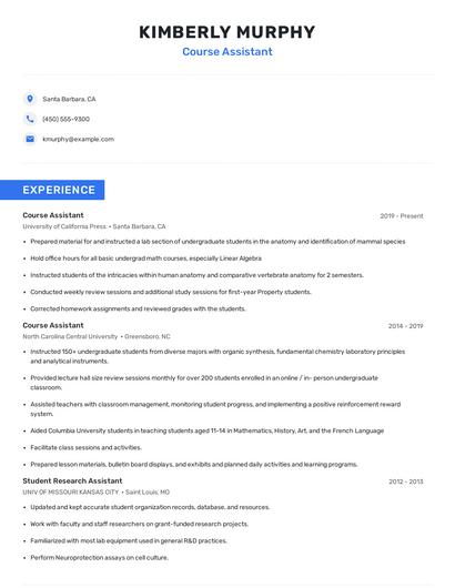 Course Assistant Resume