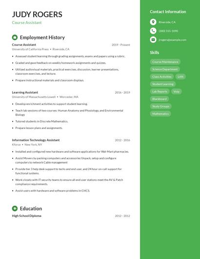Course Assistant Resume
