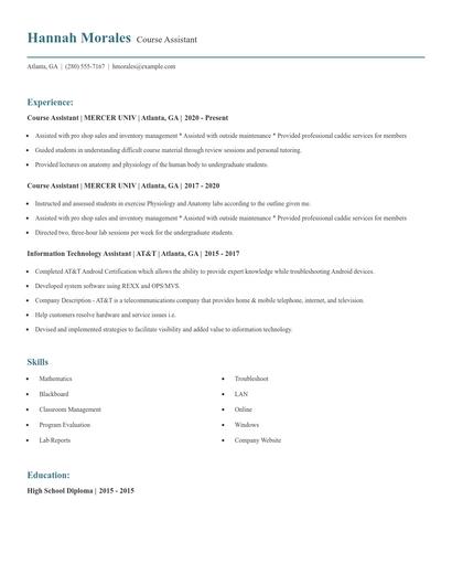 Course Assistant Resume