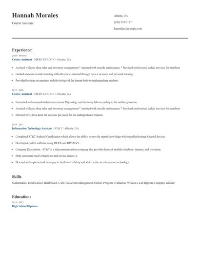 Course Assistant Resume